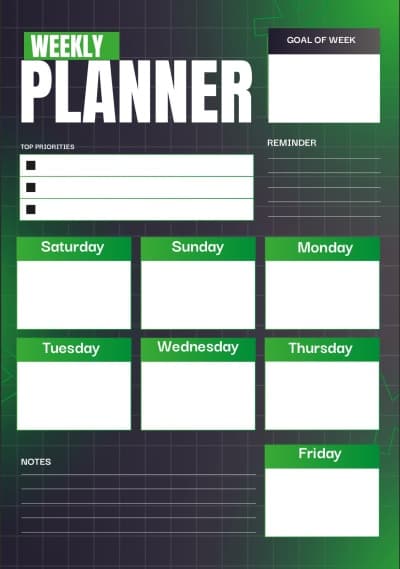 قالب Weekly Planner Design, download and edit for free من أندلسي
