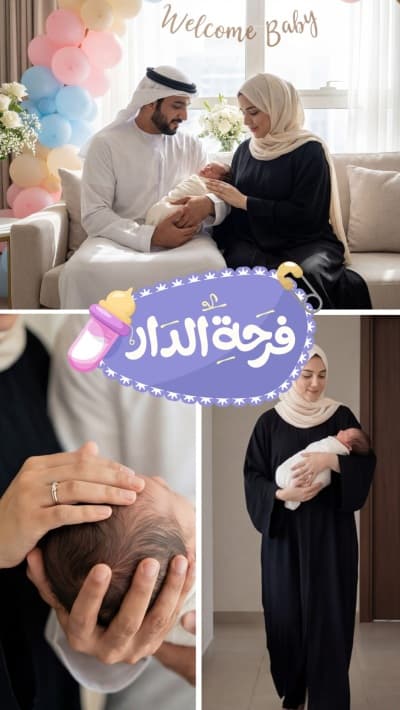 قالب تصميم بطاقة ترحيب بالمولود, للتحميل والتعديل مجاناً من أندلسي