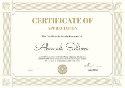 قالب Design Certificate of Appreciation, download and edit for free من أندلسي