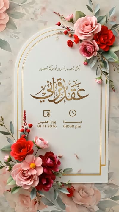 قالب عقد قراني بقوس ورود متحركة، للتحميل والتعديل مجاناً من أندلسي