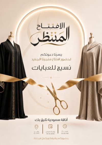 قالب دعوة افتتاح متجر عبايات، للتحميل والتعديل مجاناً من أندلسي