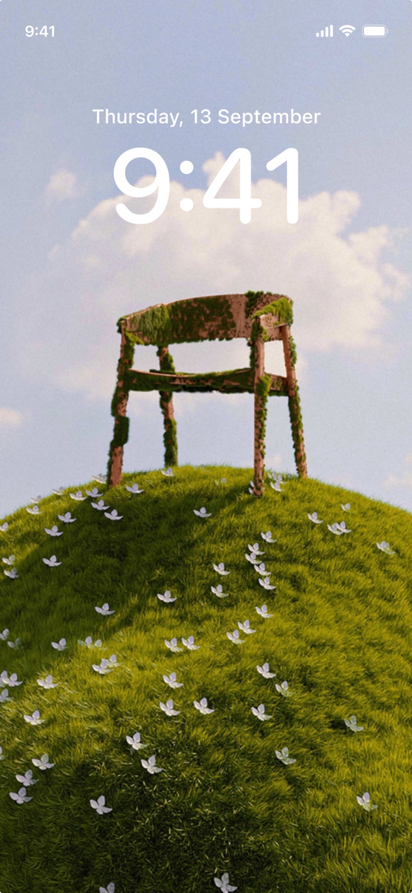 Design Wallpaper of a Chair on a Green Hill, download and edit for free design template - Wallpapers from the Andalusi design app