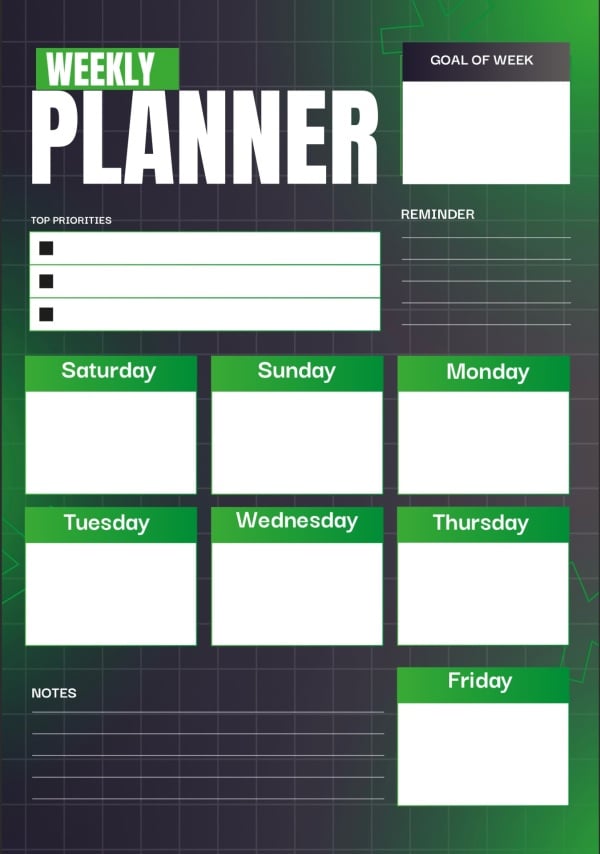 Weekly Planner Design, download and edit for free design template - Productivity, English templates from the Andalusi design app