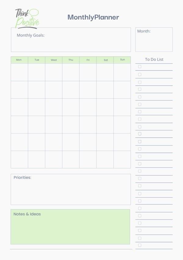 Monthly Planner Design, download and edit for free design template - Productivity, English templates from the Andalusi design app
