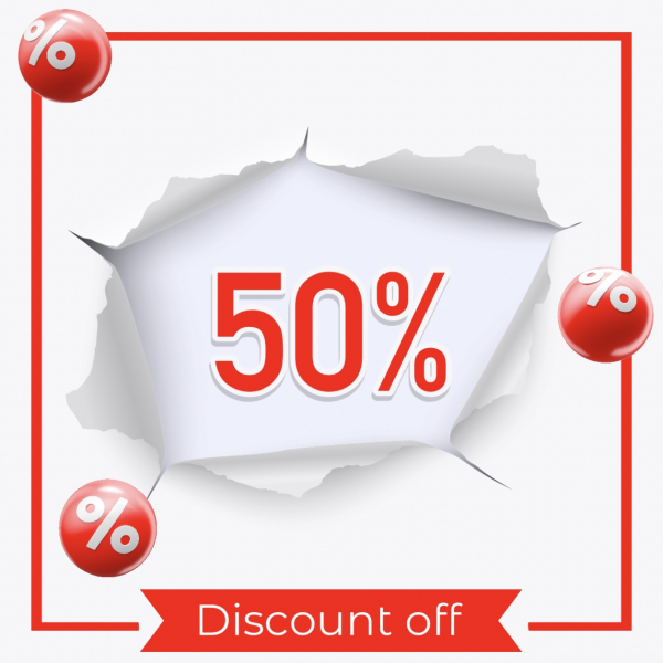 Design Discount 50%, download and edit for free design template - Post, Marketing from the Andalusi design app