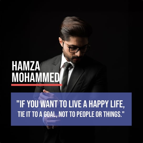 Design Personal Quote: "If you want to live a happy life, tie it to a goal, not to people or things", download and edit for free design template - Personal Quotes from the Andalusi design app