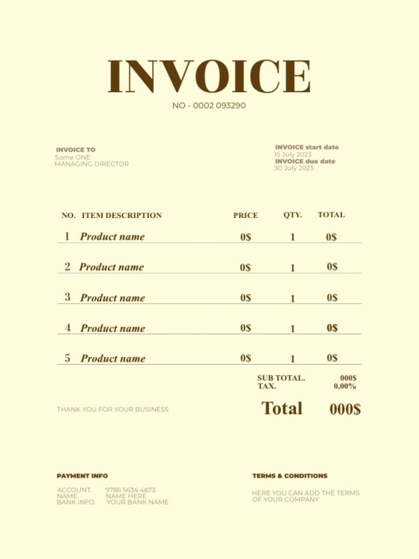Invoice Design, download and edit for free design template - Invoice from the Andalusi design app
