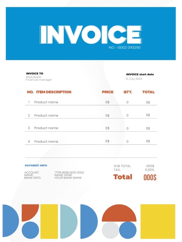 Invoice Design, download and edit for free design template - Invoice from the Andalusi design app