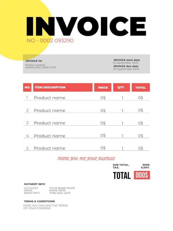 Invoice Design, download and edit for free design template - Invoice from the Andalusi design app
