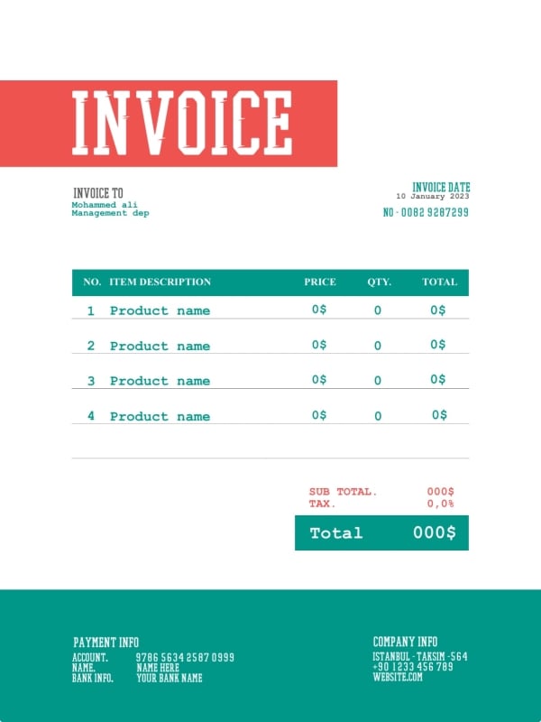 Invoice Design, download and edit for free design template - Invoice from the Andalusi design app