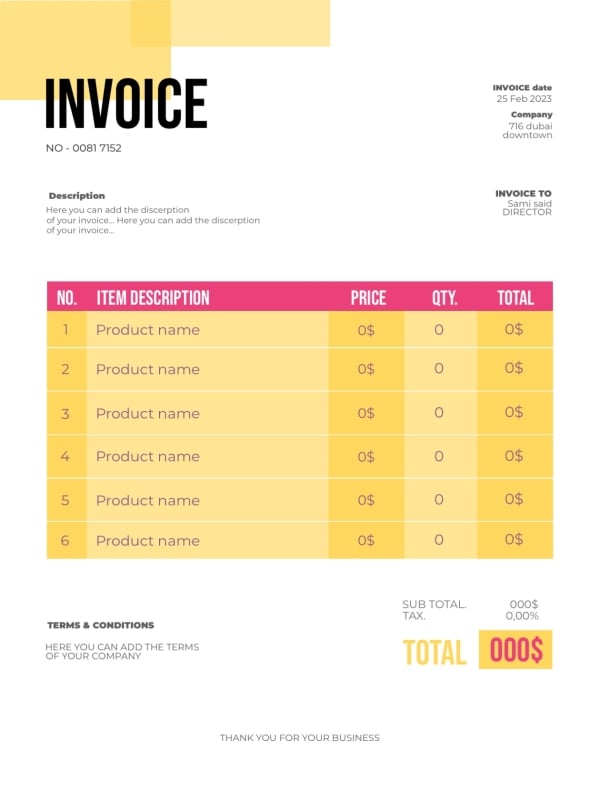 Invoice Design, download and edit for free design template - Invoice from the Andalusi design app