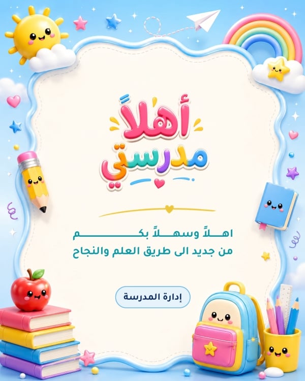 قالب تصميم لوحة ترحيب بالطلاب، للتحميل والتعديل مجاناً - العودة الى المدرسة من تطبيق أندلسي للتصميم