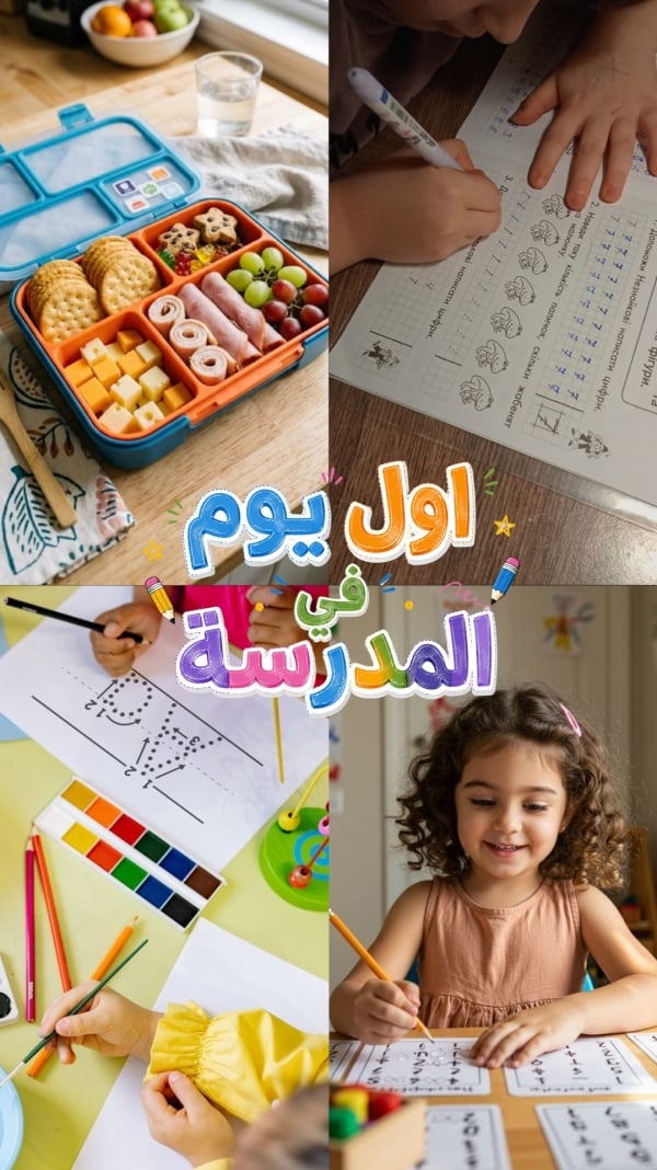 قالب تصميم كولاج أربع صور مدرسية، للتحميل والتعديل مجاناً - العودة الى المدرسة, صور مجمعة من تطبيق أندلسي للتصميم