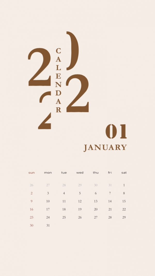 January 2022 Calendar Design, download and edit for free design template - New Year, Productivity from the Andalusi design app