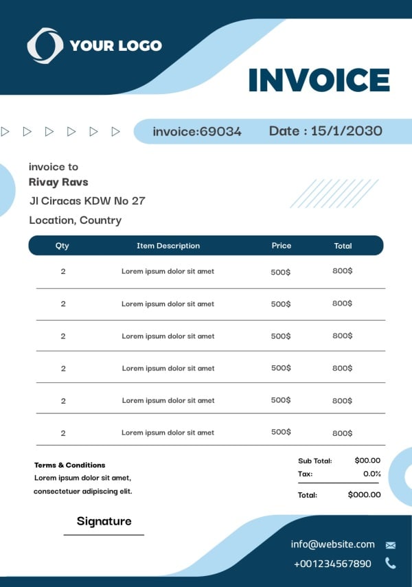Invoice Design, download and edit for free design template - Invoice from the Andalusi design app