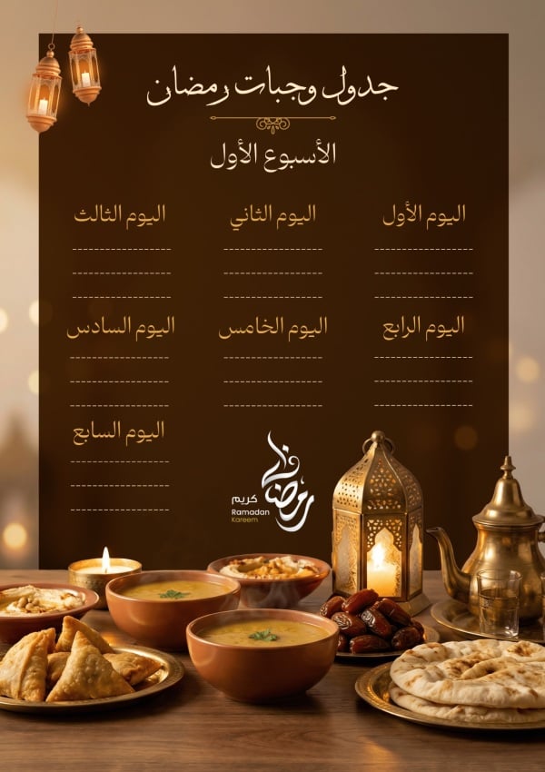 Design Ramadan Meal Schedule, download and edit for free design template - Ramadan, Productivity from the Andalusi design app