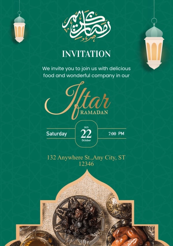 Design Ramadan Iftar Invitation, download and edit for free design template - Ramadan, Iftar Invitations, Ramadan English from the Andalusi design app
