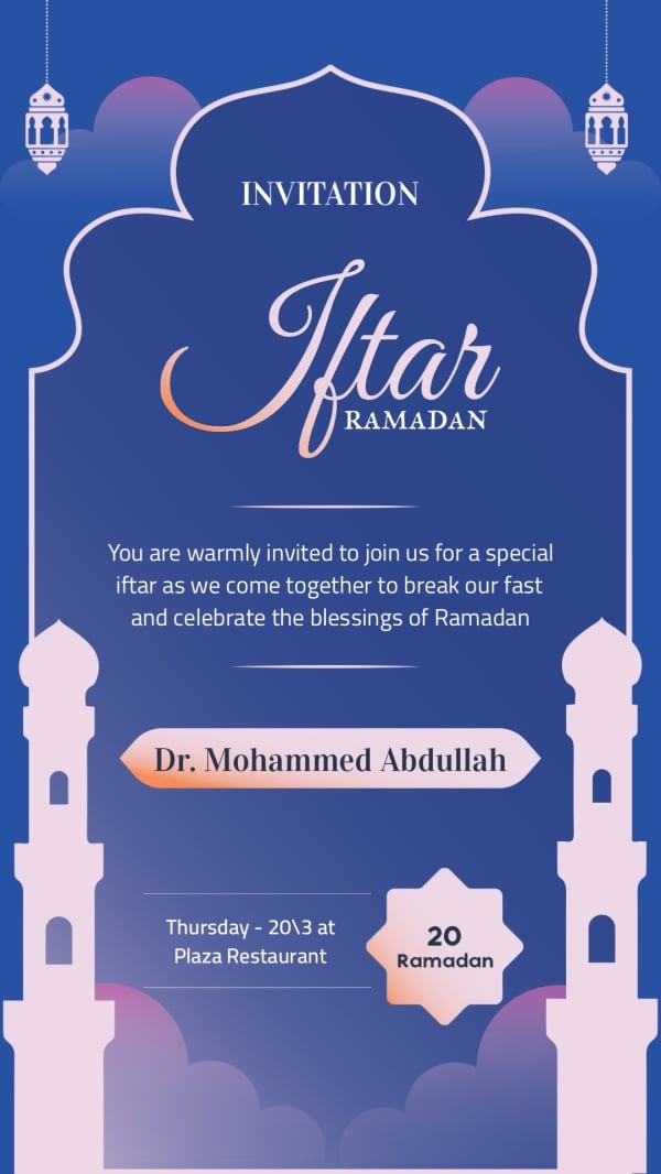 Design Ramadan Iftar Invitation, download and edit for free design template - Ramadan, Iftar Invitations, Ramadan English from the Andalusi design app