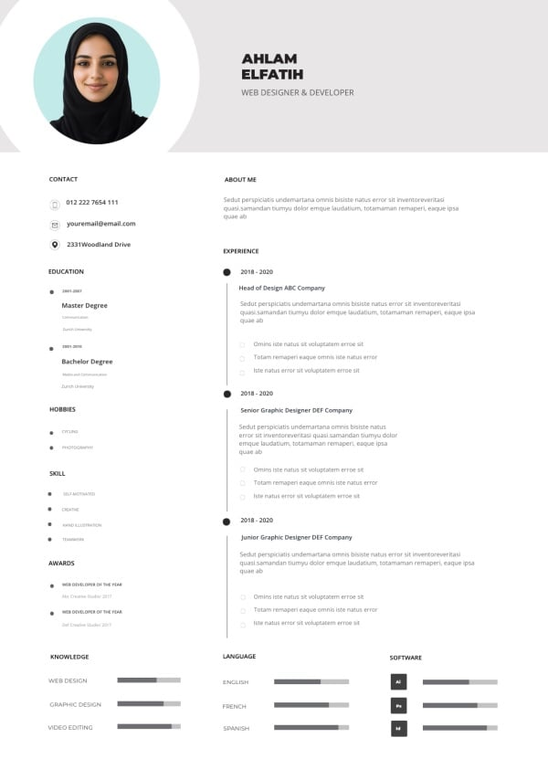 CV Design, download and edit for free design template - CVs from the Andalusi design app