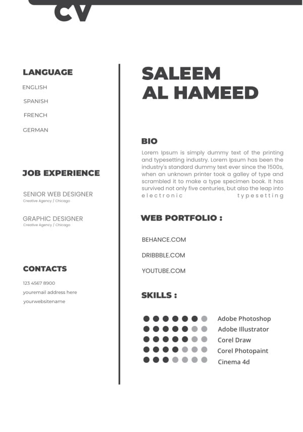 Design CV, download and edit for free design template - CVs from the Andalusi design app