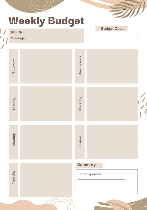 Weekly Budget Design, download and edit for free design template - Productivity from the Andalusi design app