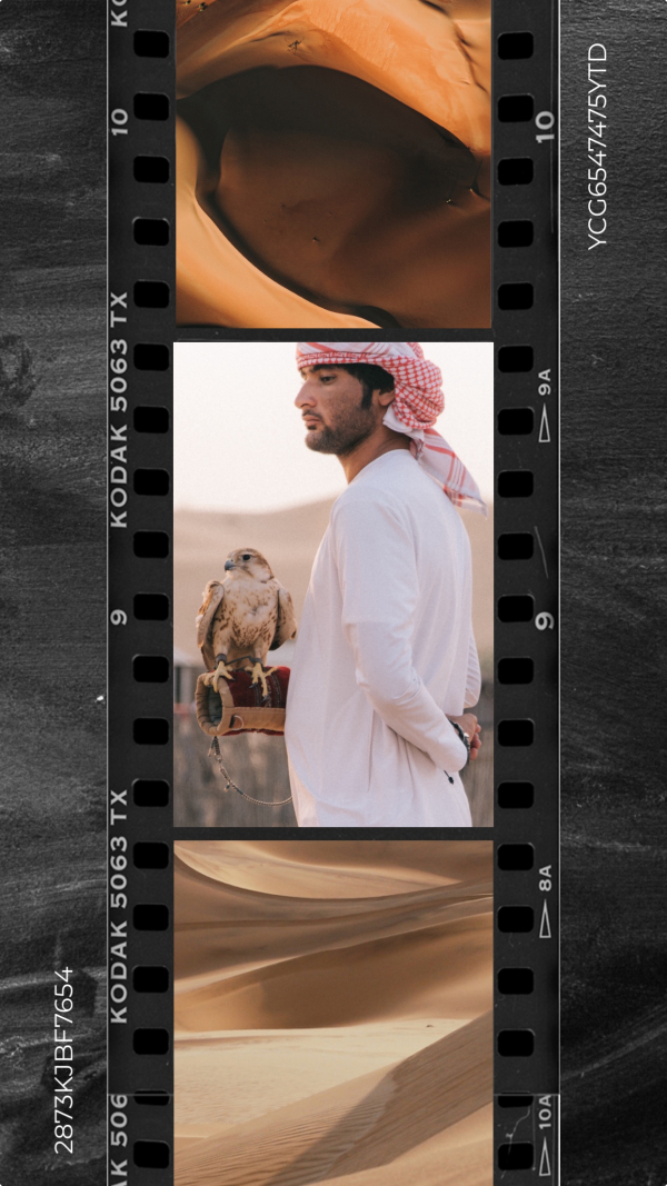 Design Photography of a Person with a Falcon in the Desert, download and edit for free design template - Photography, Story from the Andalusi design app