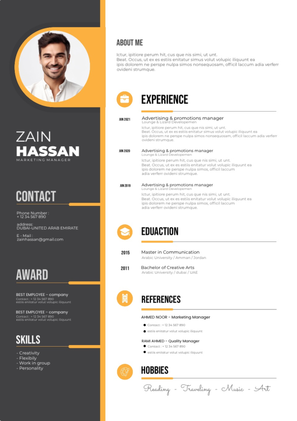 Professional CV Design, download and edit for free design template - CVs from the Andalusi design app