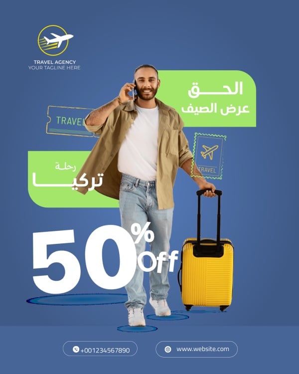 Design Summer Travel Offer, download and edit for free design template - Marketing, Marketing Posts, Tourism, Services, Discounts from the Andalusi design app