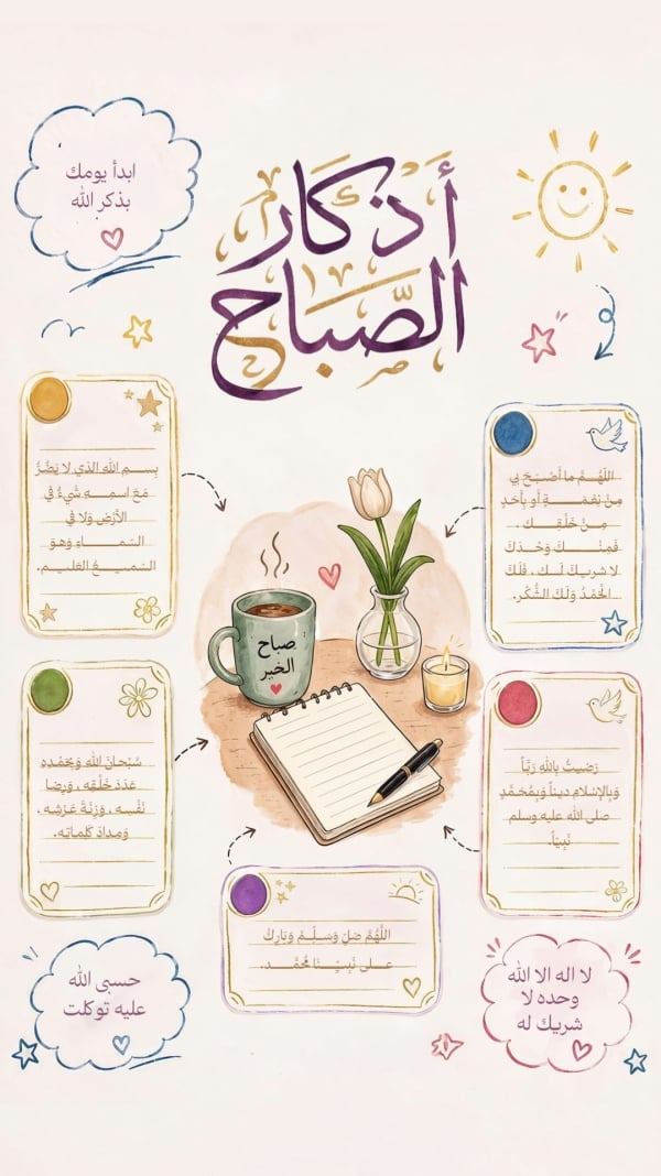 قالب تصميم منشور أذكار الصباح، للتحميل والتعديل مجاناً - أذكار الصباح, أذكار من تطبيق أندلسي للتصميم