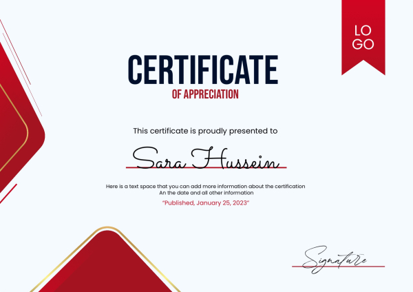 Design Certificate of Appreciation, download and edit for free design template - Certificates from the Andalusi design app
