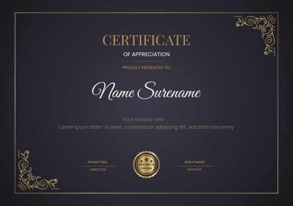 Design Certificate of Appreciation, download and edit for free design template - Certificates from the Andalusi design app