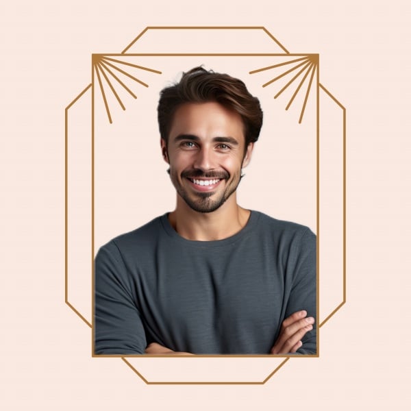 Design Profile of a Smiling Man, download and edit for free design template - Profile from the Andalusi design app