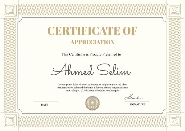 Design Certificate of Appreciation, download and edit for free design template - Certificates, English templates from the Andalusi design app