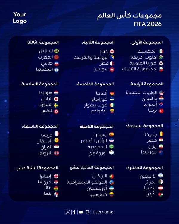 Design World Cup 2026 Group, download and edit for free design template - Sport, World Cup from the Andalusi design app