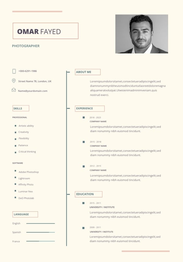 Design CV, download and edit for free design template - CVs from the Andalusi design app