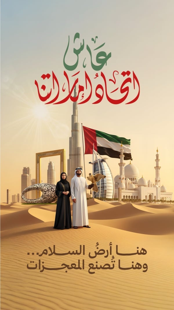 Design for UAE National Day Greeting, download and edit for free design template - UAE National Day, Greeting from the Andalusi design app