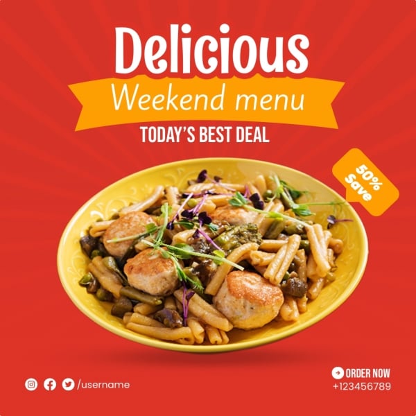Delicious Food Design, download and edit for free design template - Food, Promotions, Restaurants, Services from the Andalusi design app