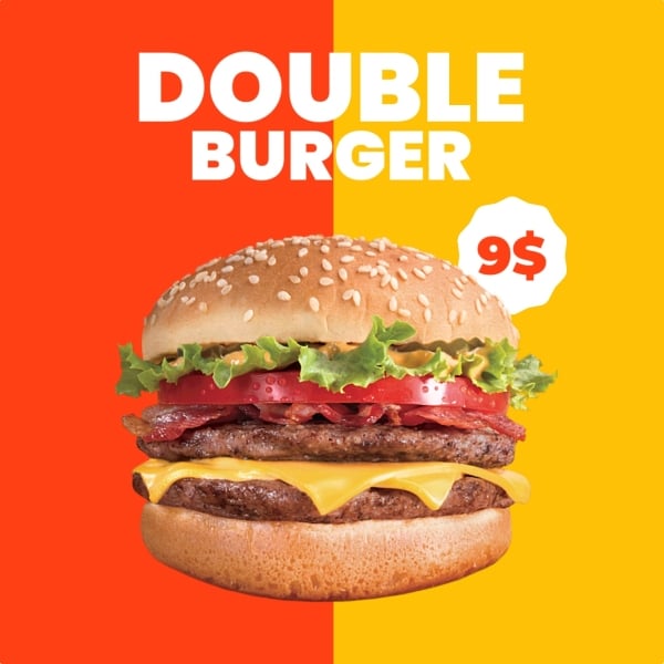 Double Burger Design, download and edit for free design template - Food, Promotions, Restaurants, Services from the Andalusi design app
