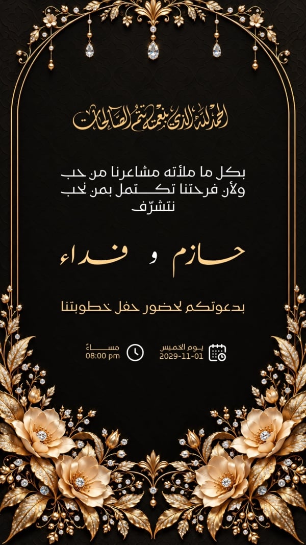 قالب تصميم احترافي - خطوبة, دعوات من تطبيق أندلسي للتصميم