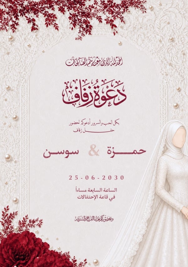 قالب تصميم دعوة زفاف بعروس ودانتيل، للتحميل والتعديل مجاناً - زفاف, دعوات من تطبيق أندلسي للتصميم