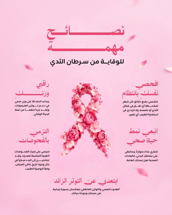 قالب تصميم نصائح الوقاية من سرطان الثدي، للتحميل والتعديل مجاناً - اكتوبر الوردي من تطبيق أندلسي للتصميم