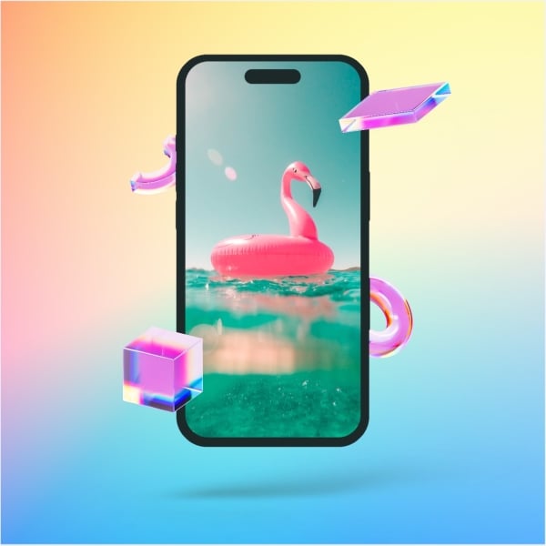 Design Mockup of a Phone with Flamingo, download and edit for free design template - Mockups from the Andalusi design app