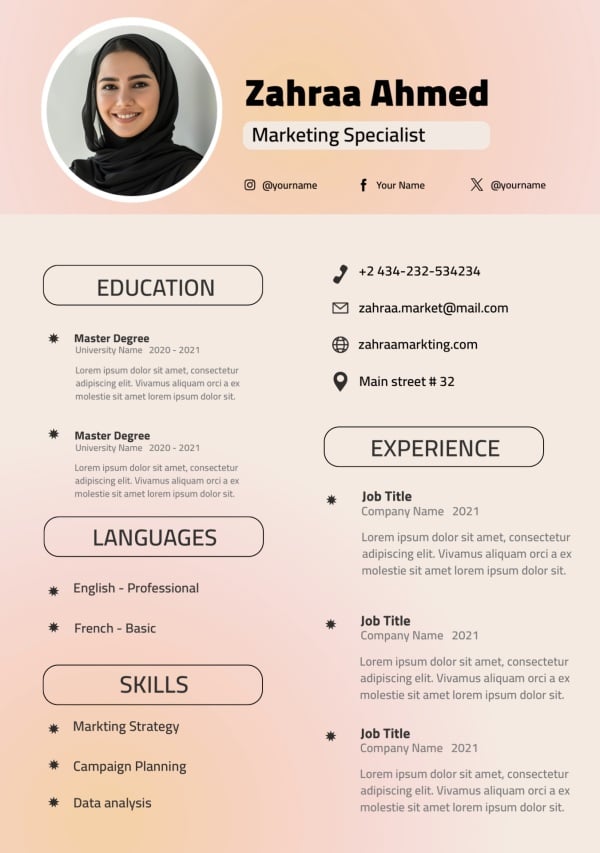 CV Design, download and edit for free design template - CVs from the Andalusi design app