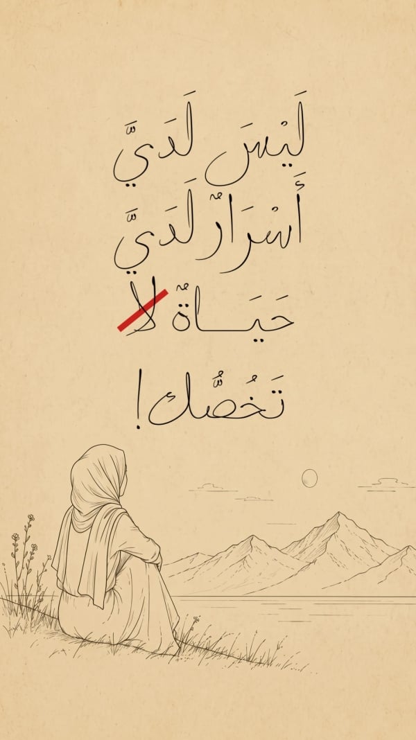 قالب تصميم اقتباس لدي حياة لا تخصك برسمة قلم، للتحميل والتعديل مجاناً - خطوط مميزة, اقتباسات من تطبيق أندلسي للتصميم