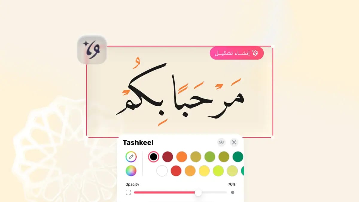 تشكيل نص «مرحباً بكم» تلقائياً مع لوحة تلوين الحركات في تطبيق أندلسي