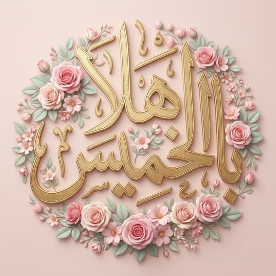 Gold Arabic calligraphy framed with flowers, AI-generated in Andalusi